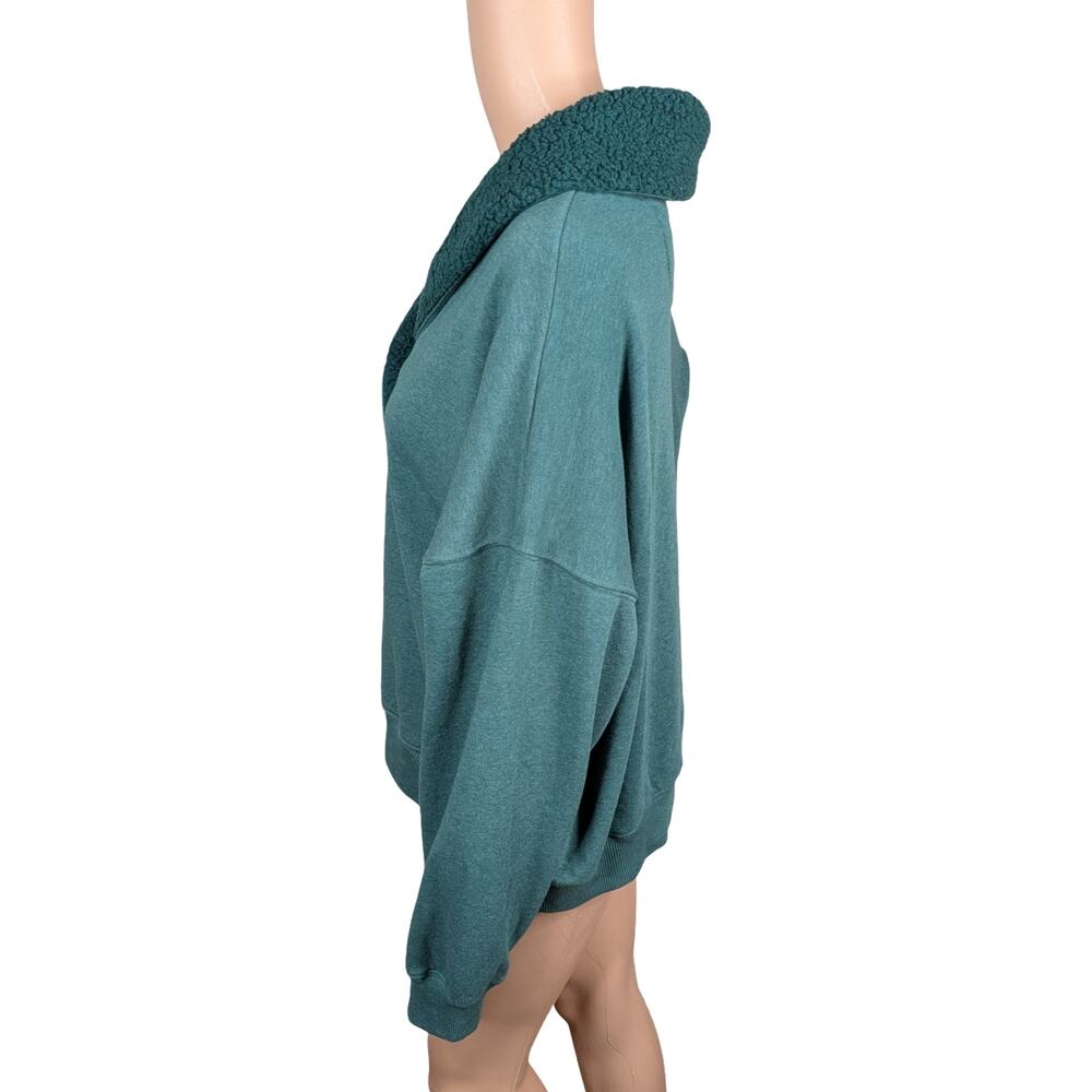 American Eagle Dark Green Sherpa Henley Sweatshirt Size XL Oversized Cabincore - Picture 9 of 12